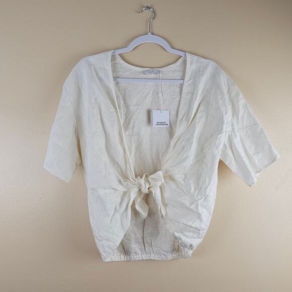 Monday Beachwear Hamptons In White Linen Coastal Preppy Top Size Small - Picture 2 of 8